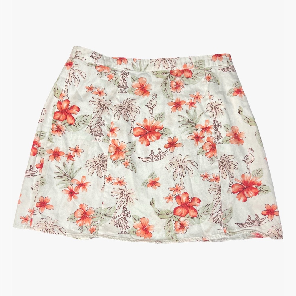 Forever 21 Tropical Hawaiian Print Mini Skirt Cream/Orange Size Small y2k a-line